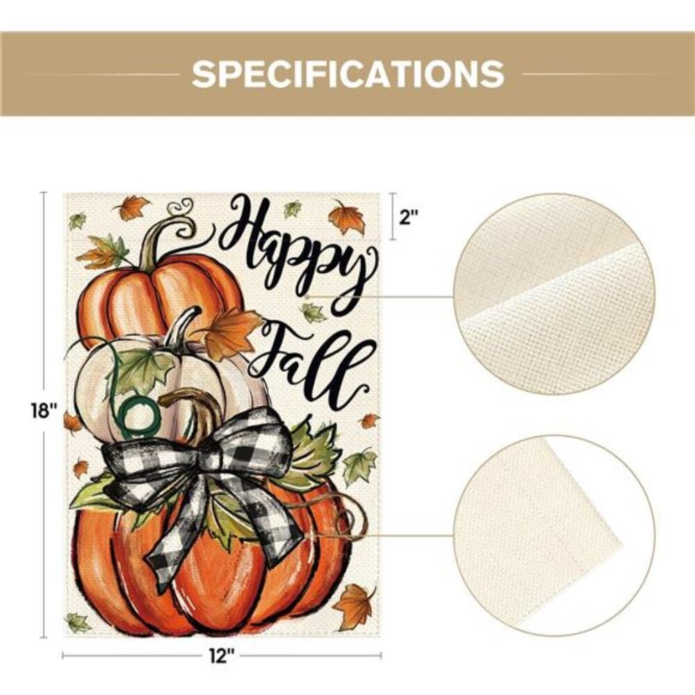 Happy Fall Garden Flag 12x18 Inch Double Sided Outside, Pumpkin - Picture 5 of 7